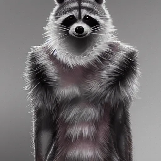 Prompt: a transhuman racoon fursona, highly detailed, by kawacy, trending on artstation, furry art