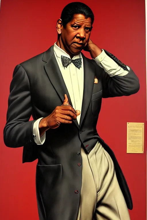 Prompt: denzel washington by gil elvgren and norman rockwell and rob gonsalves and hajime sorayama, hyperrealistic, high detail, ultra detailed, highly detailed face, ruffled fabric