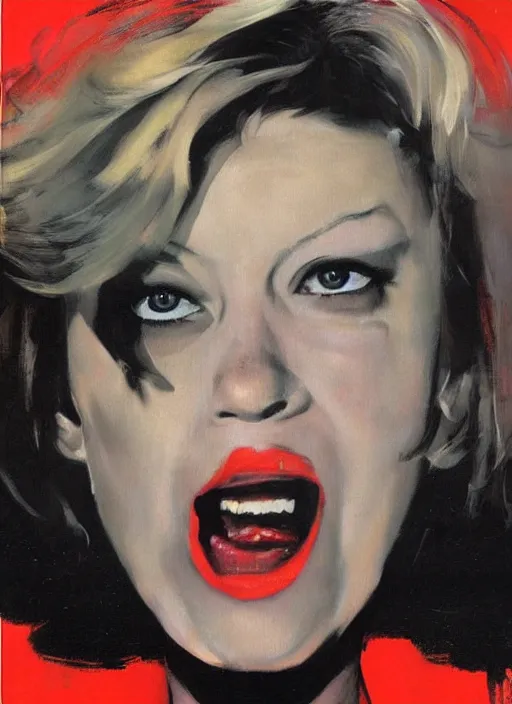 Prompt: laura palmer screaming,'white eyes '!!!, painting by phil hale, fransico goya,'action lines '!!!, graphic style, visible brushstrokes, motion blur, blurry, visible paint texture, crisp hd image