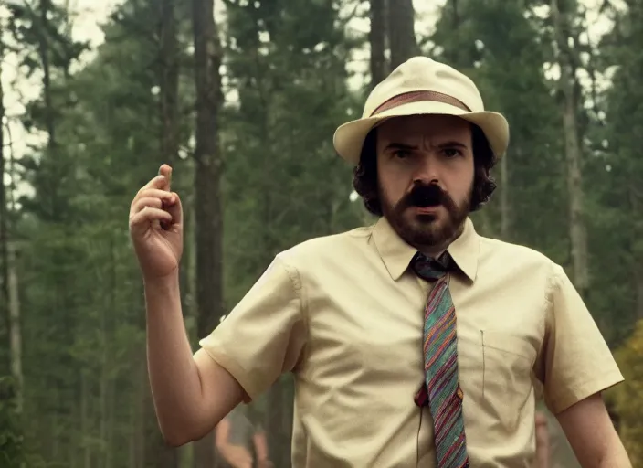 Image similar to film still of jim hopper as mike wheeler in stranger things, 8 k