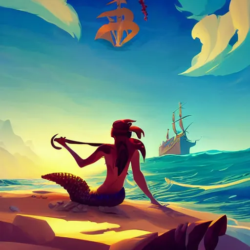 Image similar to painting mermaid treasure on sea of thieves game avatar hero smooth face median photoshop filter cutout vector, behance hd by jesper ejsing, by rhads, makoto shinkai and lois van baarle, ilya kuvshinov, rossdraws global illumination