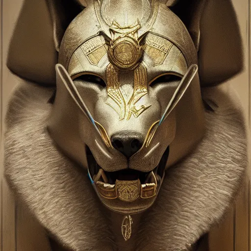 Image similar to portrait of anubis, intricate artwork, concept art, octane render, deviantart, cinematic, key art, hyperrealism, iridescent accents, portrait photograph, nikon 3 5 mm, photograph by greg rutkowski