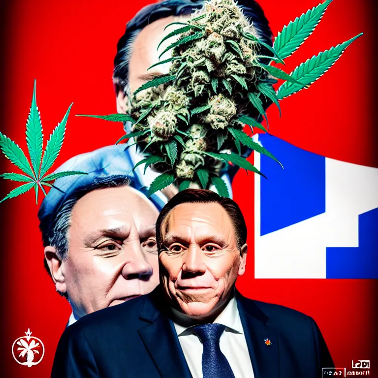 Prompt: a portrait of premier francois legault in 2 0 2 1 with cannabis and quebec flag illustrated by miyazaki by karol bak, james jean, tom bagshaw, rococo, sharp focus, trending on artstation, cinematic lighting, hyper realism, octane render, 8 k, hyper detailed, vivid, ultra detailed, highly detailed