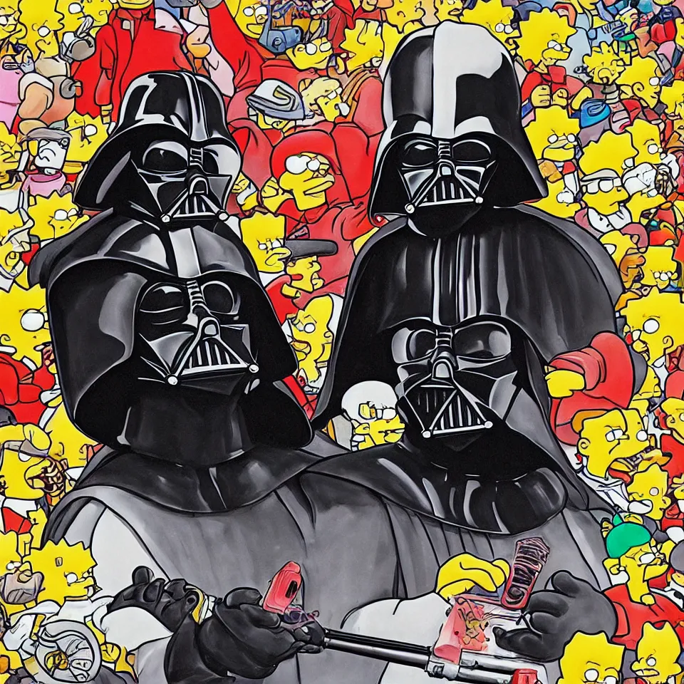 Prompt: darth vader serving donuts in simpsons style art