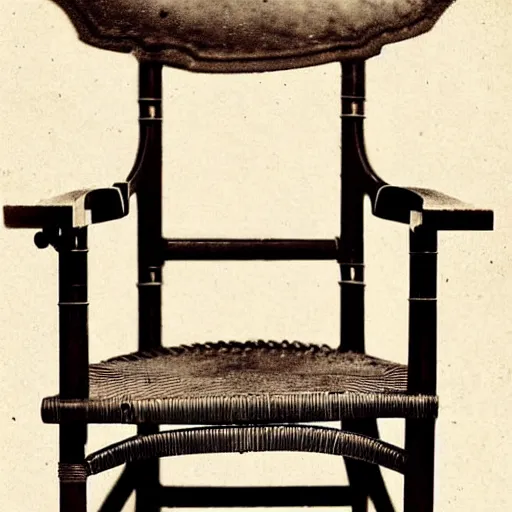 Image similar to An 1860s carte de visite photograph of an empty chair with a revolver sitting on it, beautiful handcrafted antique gun, wicker chair, high quality photograph, highly detailed, high definition, professionally photographed chair, revolver on chair, the gun is visible and prominent in the image, weapon photography, focus on revolver, 8k restored and remastered