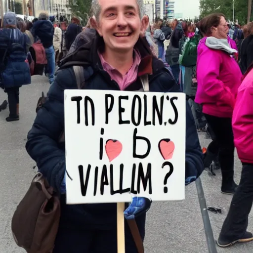 Image similar to a person holding a sign that says