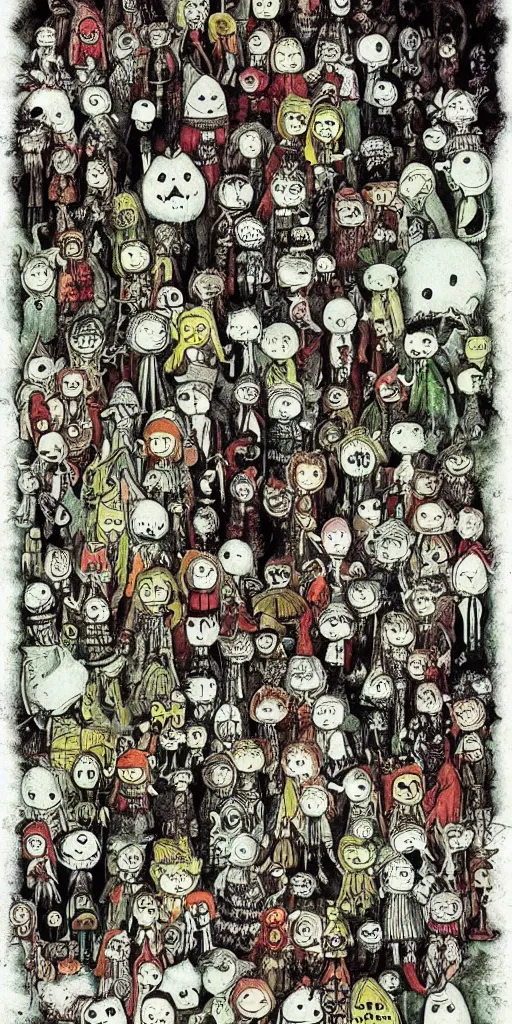 Prompt: a halloween scene by alexander jansson and where's waldo