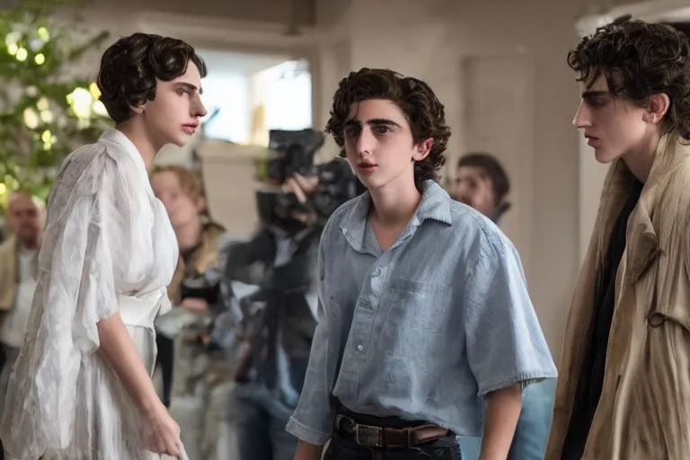 Image similar to lady gaga and timothee chalamet, red weapon 8 k s 3 5, cooke anamorphic / i lenses, highly detailed, cinematic lighting