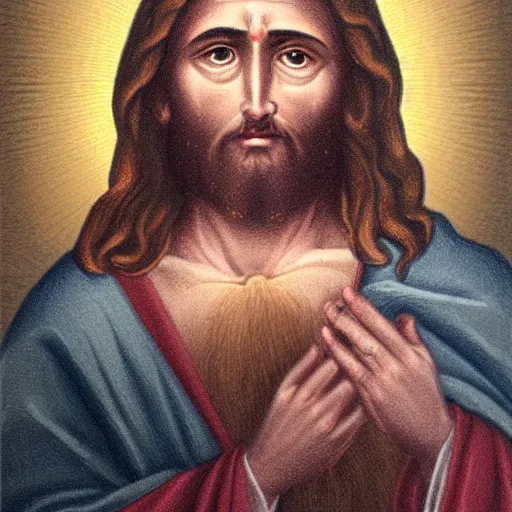 Image similar to jesuschrist disappointed at a group of humans, with a very ashamed look on his face. clear face, very detailed picture.