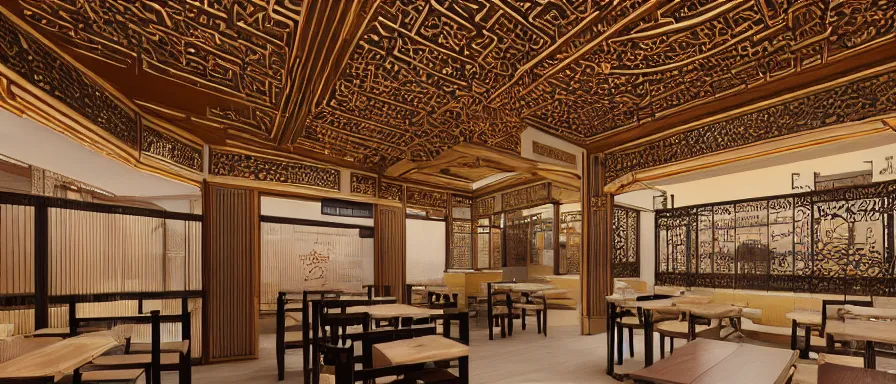 Prompt: a beautiful hyperdetailed interior render of outdated roasted string hotpot restaurant restaurant yan'an, outdated, wall corner, from china, with merchant logo, fine delicate structure, chinese style, simple composition, simple style structure decoration design, victo ngai, 4 k hd