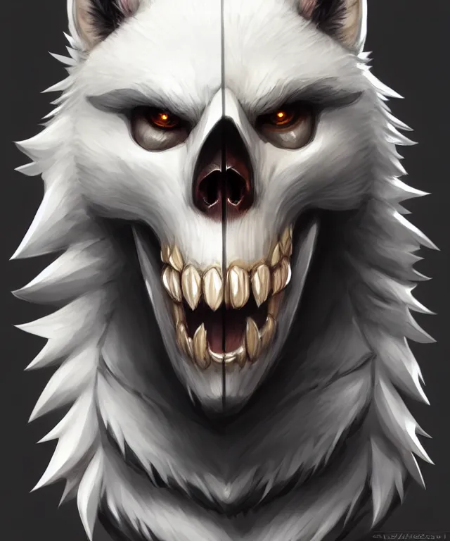 Prompt: male anthropomorphic skull wolf furry cute - fine - face, pretty face, key visual, realistic shaded perfect face, fine details by stanley artgerm lau, wlop, rossdraws, james jean, andrei riabovitchev, marc simonetti, and sakimichan, trending on artstation