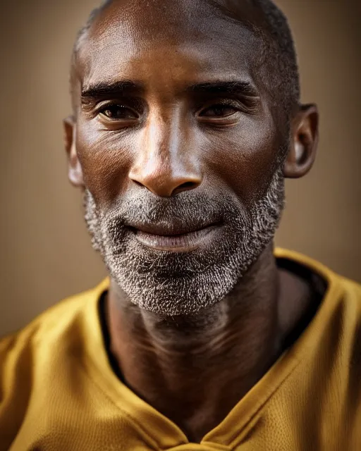 Image similar to portrait of kobe bryant, peaceful, old and wrinkled, photography by steve mccurry, trending on artstation