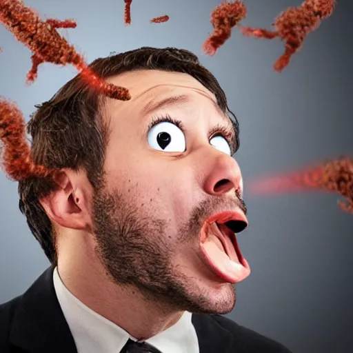 Prompt: worms shooting out of a man ’ s mouth