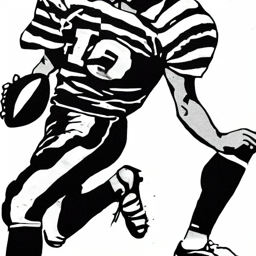 Image similar to A football player, Harry Volk clip art style, black and white Volk line art