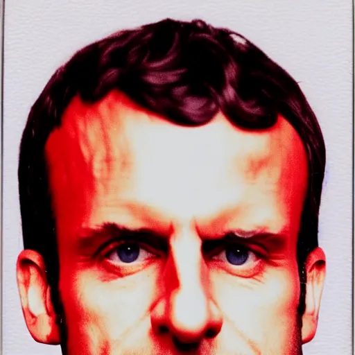 Prompt: close up portrait Emmanuel Macron after boxing, brew punch knock blood, photography polaroid photorealism, grainy image