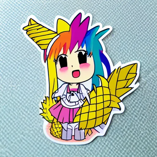 Prompt: die cut sticker of anime chibi kawaii cute pineapple unicorn