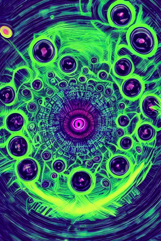 Image similar to many - eyed something with bizarre colors, abstraction, random, art, radial blur, glitch art, digital, weird, various, artstyles, 8 k, hdr, detailed, high quality, high resolution, 4 k, 8 k quality, 1 6 k, lossless, lossless quality