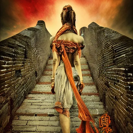 Image similar to Apsaras warrior guarding the Great Wall,traditional Chinese textures, hyper detailed, smooth,by Brook Shaden