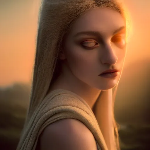 Prompt: photographic portrait of a stunningly beautiful high priestess of the rosicrucian order female in soft dreamy light at sunset, contemporary fashion shoot, by edward robert hughes, annie leibovitz and steve mccurry, david lazar, jimmy nelsson, breathtaking, 8 k resolution, extremely detailed, beautiful, establishing shot, artistic, hyperrealistic, beautiful face, octane render