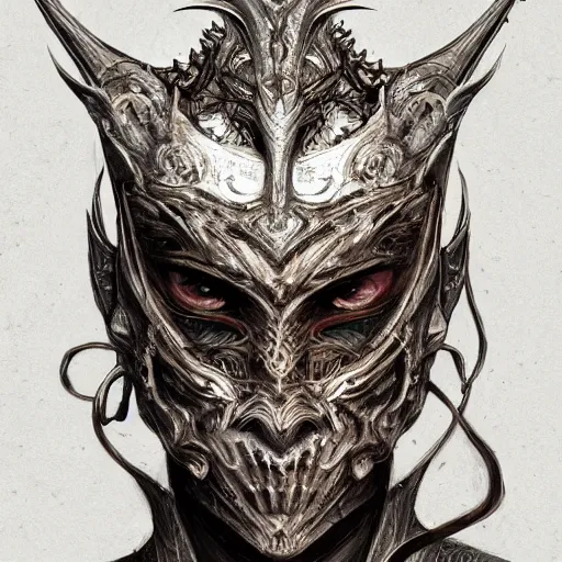 Image similar to Very very very very highly detailed epic photo of demonic face with venetian mask, intricate, dystopian, sci-fi, extremely detailed, digital painting, artstation, concept art, smooth, sharp focus, illustration, intimidating lighting, incredible art by Anton Pieck