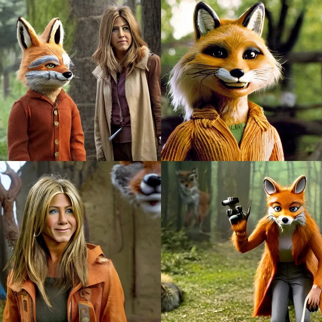 Prompt: jennifer aniston as a fox in the film fantastic mr fox