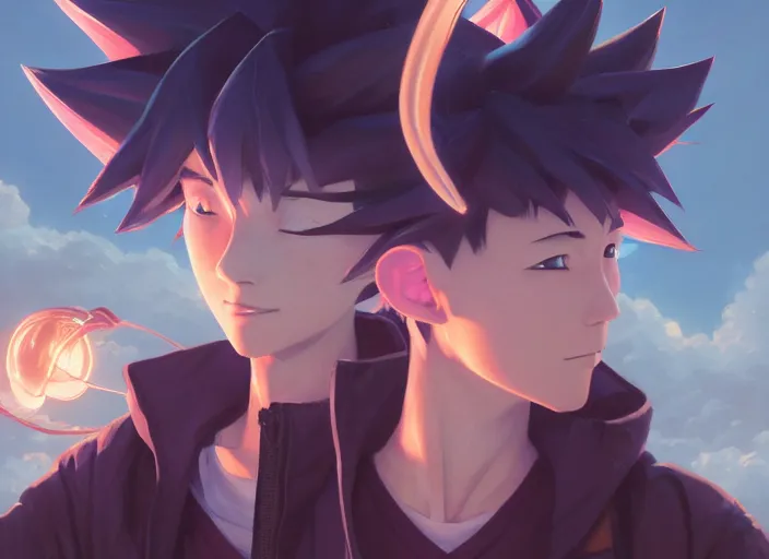 Image similar to highly detailed portrait of yugi moto, in pokemon, stephen bliss, 8 k, unreal engine, fantasy art by greg rutkowski, loish, rhads, ferdinand knab, makoto shinkai and lois van baarle, ilya kuvshinov, rossdraws, tom bagshaw, global illumination, radiant light, detailed and intricate environment