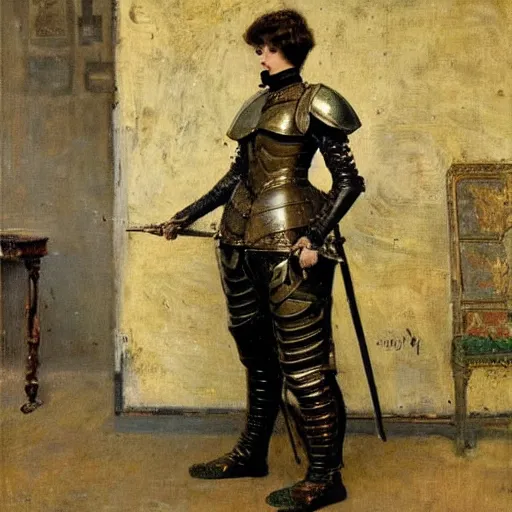 Image similar to heroine in full plate armour by alfred stevens