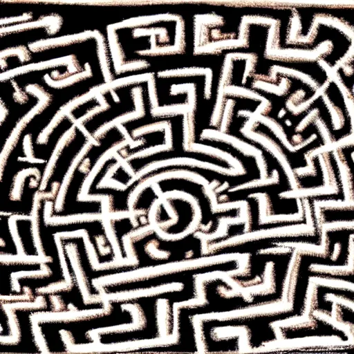 Prompt: labyrinth, paleolithic cave painting