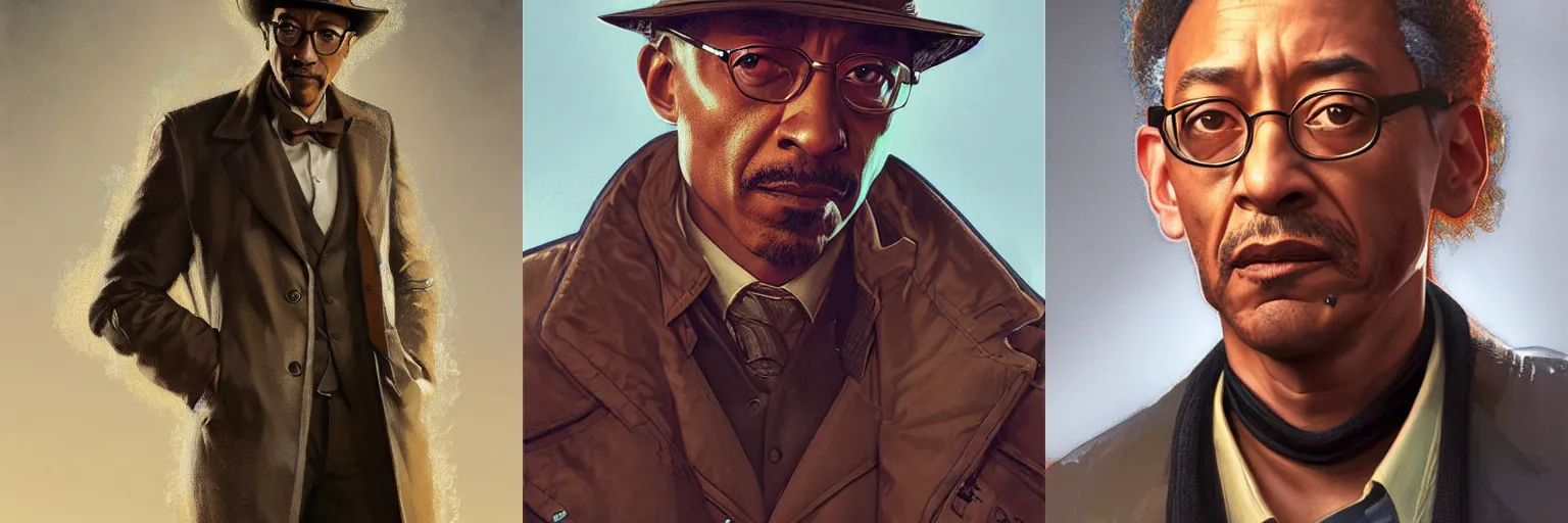 Prompt: portrait of Giancarlo Esposito as a detective, highly detailed, digital painting, artstation, concept art, sharp focus, illustration, art by artgerm and greg rutkowski and alphonse mucha