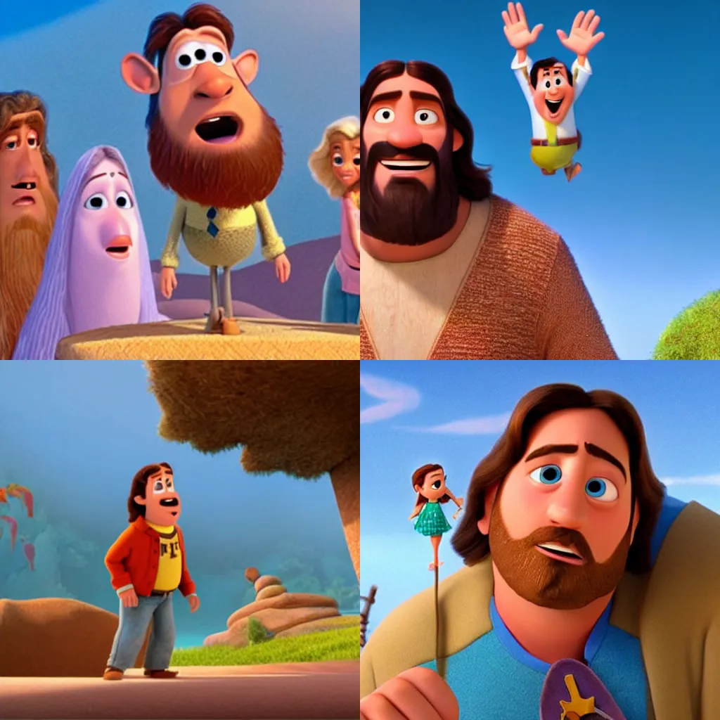 Prompt: Jesus as seen in Disney Pixar's Up (2009)