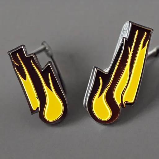 Prompt: a photo of a retro 7 0 s minimalistic fire warning enamel pin, studio lighting, behance