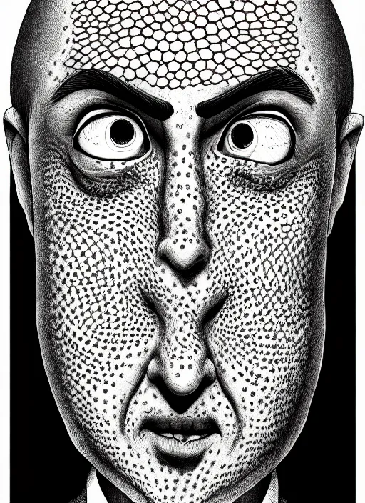 Prompt: portrait of gru, freckles, intricate, highly detailed, illustration, art by junji ito, junji ito