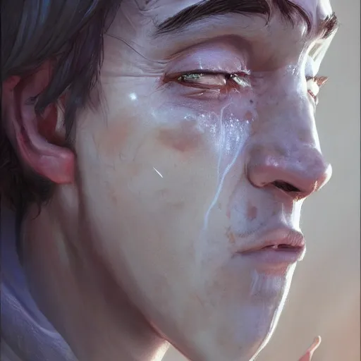 Image similar to crying man he forgot is memory , digital art by Mandy Jurgens and Irina French and Heraldo Ortega , hyperdetailed, artstation, cgsociety