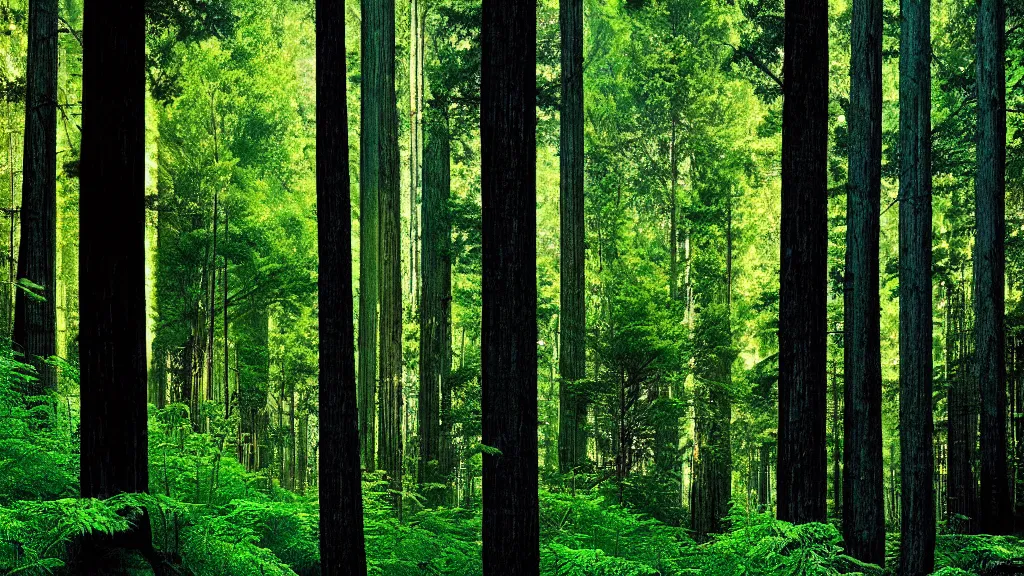 Image similar to Clean, Cheap Abundant,Nuclear Energy Future, Forest in Harmony with Nature; Location: San Francisco, California; retronatural-futurism; by Neil Burnell and Joseph Selle