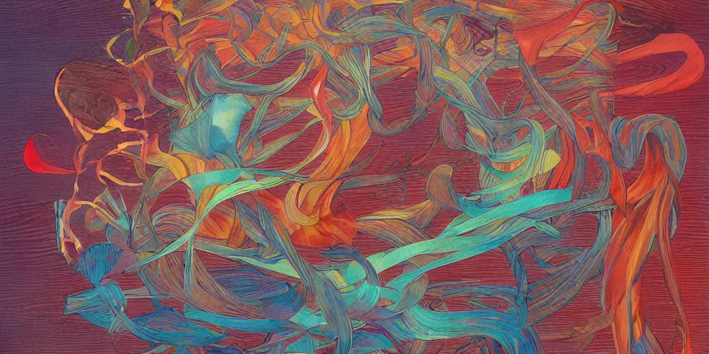 Prompt: abstract ribbons, flames, illustration, watercolor, pastel colors,Light By Miles Johnston, Agnes Pelson, Ryan Burke, Moebius, Phillip Loutherbourg, Salmon Khoshroo, Lee Griggs, Timothy Von Rueden Japanese woodcuts, Louise Zhang, James Jean, trending on artstation, 80's airbrush, 90's design