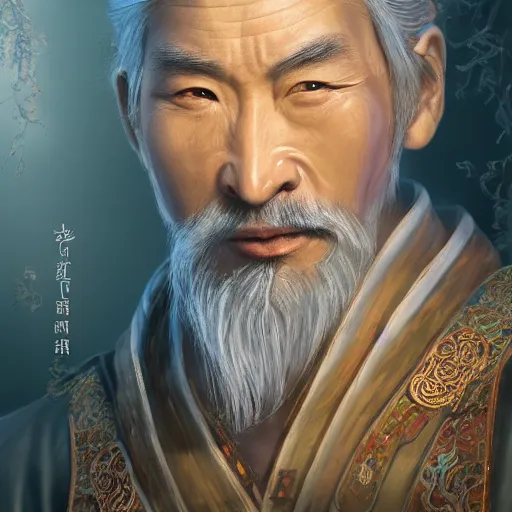 Prompt: portrait painting of a 6 0 year old kind handsome taoist priest, like zun long, silver ponytail hair, amiable by wenjun lin, irakli nadar, bright colors, octopath traveler, wenjun lin, unreal engine 5 highly rendered, global illumination, radiant light, detailed and intricate environment