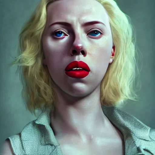 Prompt: realistic expired kodak film portrait of albino scarlet johansson, hyperrealism, photorealistic, detailed, atmospheric, 8 k, award winning photography, cinematic