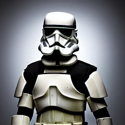 Image similar to a realistic photography of a samurai storm trooper, studio lighting