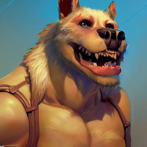 Image similar to Portrait of a Gnoll, mattepainting concept Blizzard pixar maya engine on stylized background splash comics global illumination lighting artstation lois van baarle, ilya kuvshinov, rossdraws