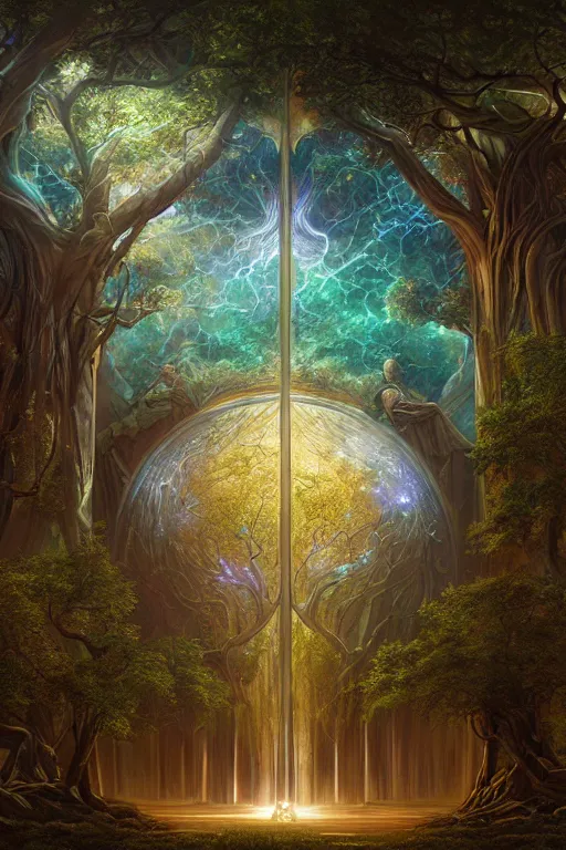 Image similar to tree of life, four seasons, volymetric light, highly detailed matte painting by ( ohrai ), charlie bowater and mark brooks