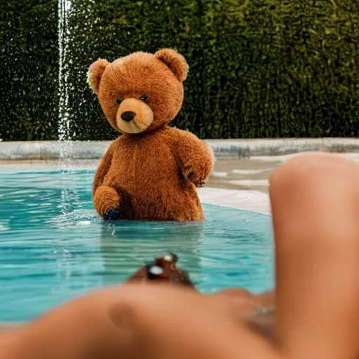 Image similar to a teddy bear playing in a pool