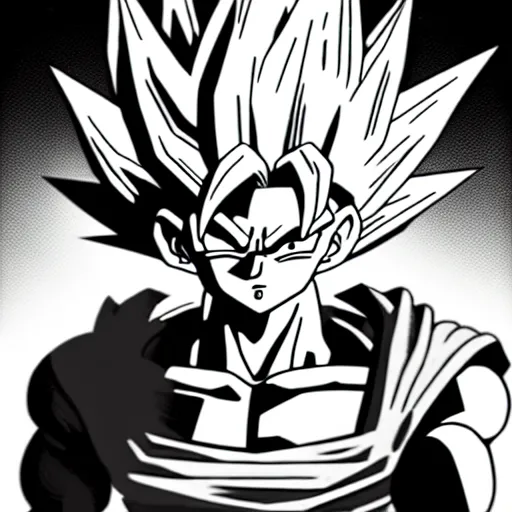 Prompt: Goku Warhammer 40k portrait, Black & White Art, fire, white background, sketch, Digital 2D, Character Design, in style Yasmine Putri
