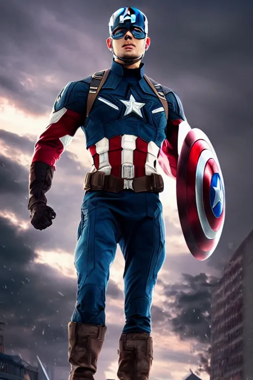 Image similar to chadwick booseman as captain america, 8 k, hdr, great light, by greg rutkowski and annie leibowitz