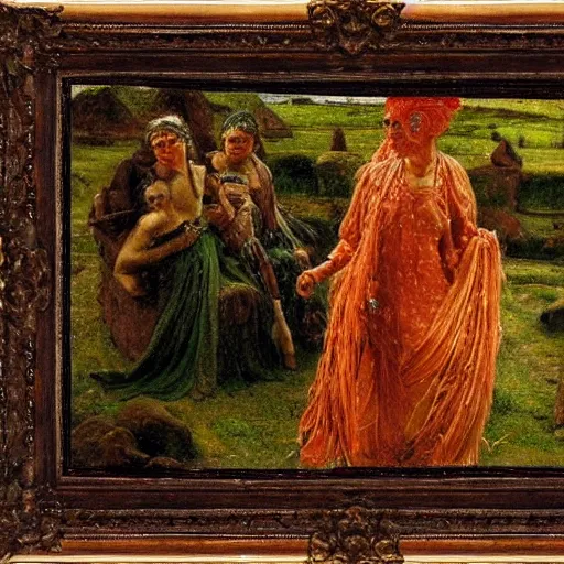 Image similar to inca insane by ford madox brown. a computer art of a beautiful scene of nature. the colors are very soft & muted, & the overall effect is one of serenity & peace. the composition is well balanced, & the brushwork is delicate & precise.