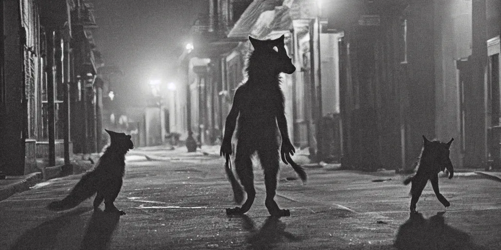 Prompt: a werewolf loose on the gaslit streets of New Orleans at night