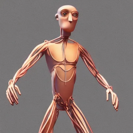 Image similar to human figure made out of wrapped copper wire, 3 d render by pixar and disney,