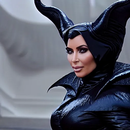 Image similar to A still of Kim Kardashian as Maleficent