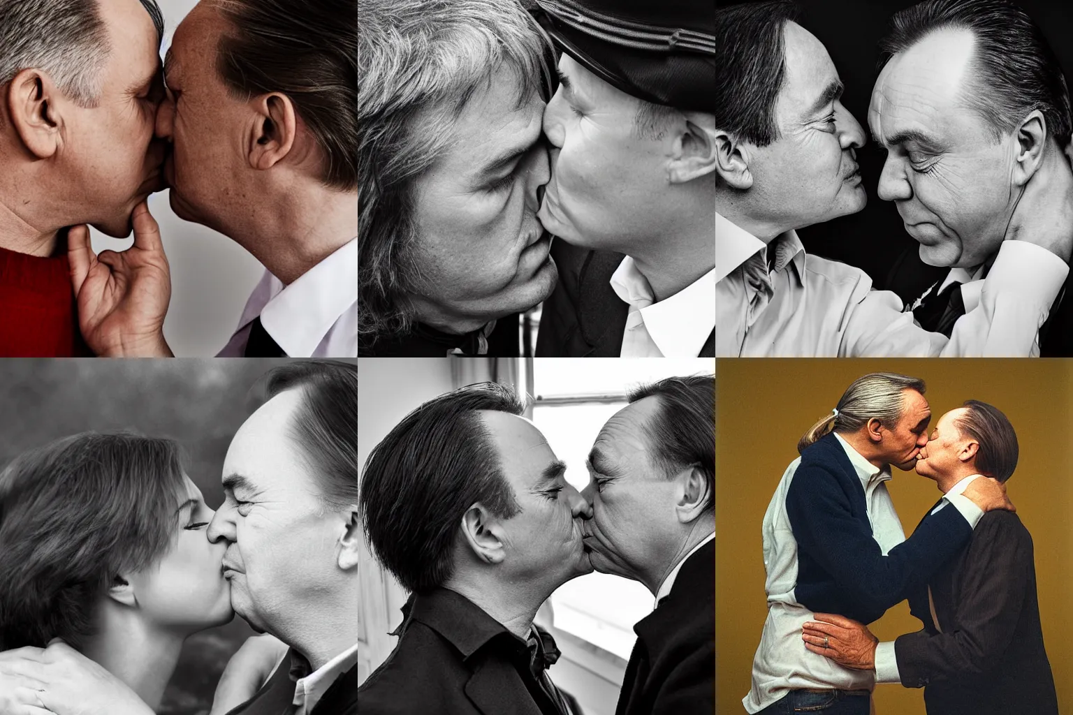 Prompt: jimmie åkesson kissing Stefan Löfven,photograph,hd