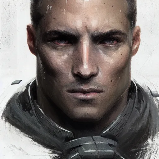 Image similar to portrait of a man by greg rutkowski, a soldier of the galactic federation wearing a gray and black tactical gear, star wars expanded universe, highly detailed portrait, digital painting, artstation, concept art, smooth, sharp foccus ilustration, artstation hq