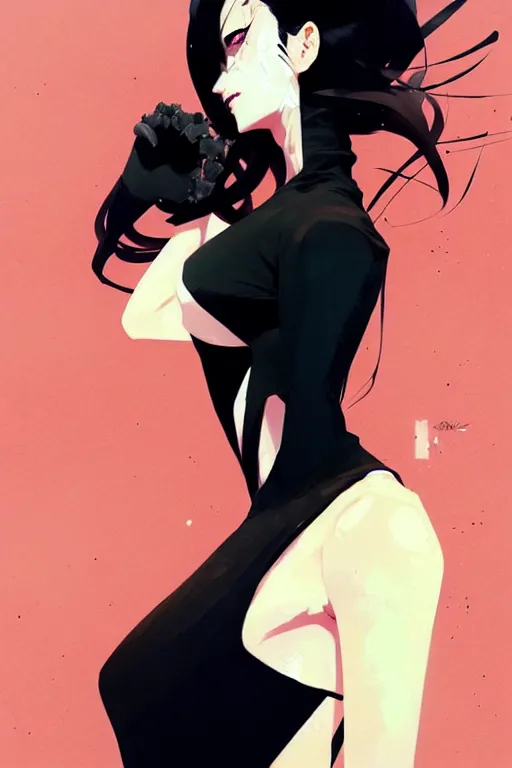Image similar to a ultradetailed beautiful panting of a stylish woman wearing a black dress, by conrad roset, greg rutkowski and makoto shinkai, trending on artstation